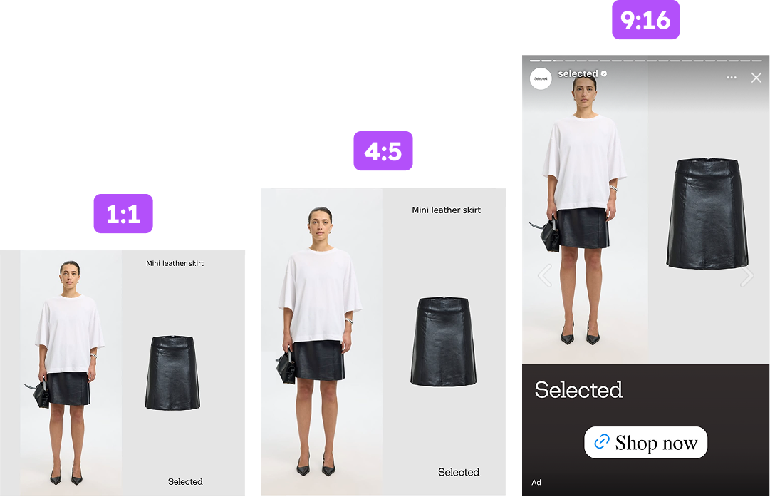 Selected created catalog ads for different resolutions